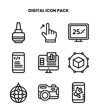 Digital Line Collection Icons Pack Stock Illustration