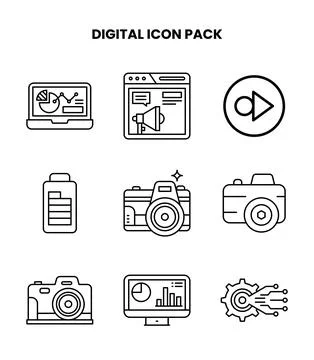 Digital Line Collection Icons Pack Stock Illustration
