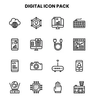 Digital Line Collection Icons Pack イラスト素材