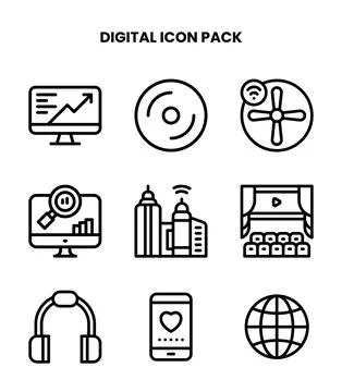 Digital Line Graphics Icons Pack Illustrazione stock
