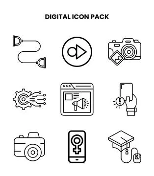 Digital Line Graphics Icons Pack Illustrazione stock