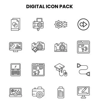 Digital Line Graphics Icons Pack Illustrazione stock