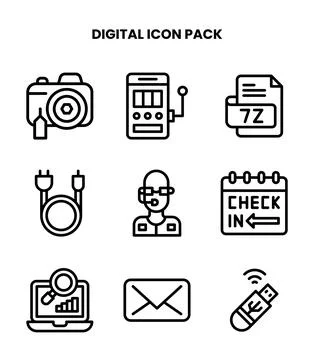 Digital Line Graphics Icons Pack イラスト素材