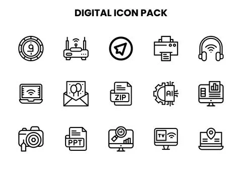 Digital Line Scalable Icons Pack イラスト素材