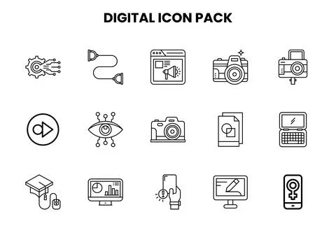 Digital Line Set Icons Pack Stock Illustration