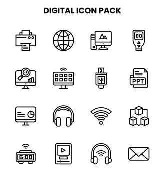 Digital Line UI Icons Pack Stock Illustration