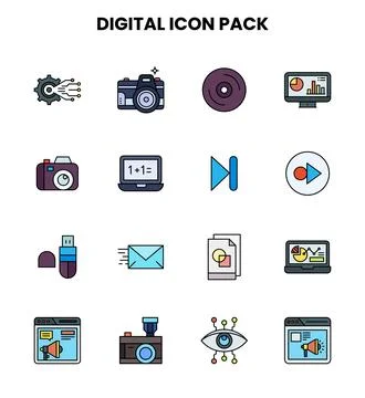 Digital Lineal Color Bundle Icons Pack Illustrazione stock