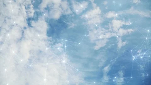 Digital lines connection on sunny sky with cloud time lapse Stock Footage 344793367