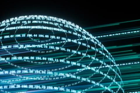 Digital lines made of numbers, globe big data background, 3d rendering 스톡 일러스트