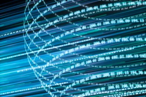 Digital lines made of numbers, globe big data background, 3d rendering Illustrazione stock