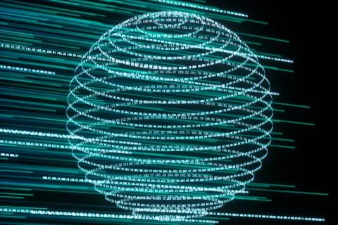 Digital lines made of numbers, globe big data background, 3d rendering イラスト素材