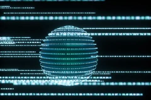 Digital lines made of numbers, globe big data background, 3d rendering Stock Illustration