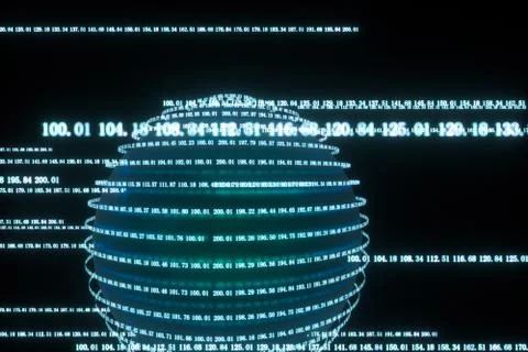 Digital lines made of numbers, globe big data background, 3d rendering Stock Illustration