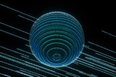 Digital lines made of numbers, globe big data background, 3d rendering Stock Illustration