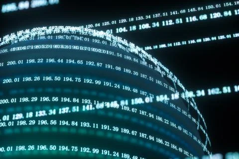 Digital lines made of numbers, globe big data background, 3d rendering 스톡 일러스트