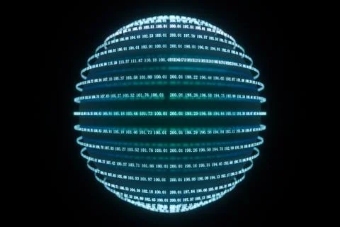Digital lines made of numbers, globe big data background, 3d rendering Stock Illustration