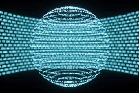 Digital lines made of numbers, globe big data background, 3d rendering Stock Illustration