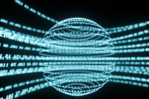 Digital lines made of numbers, globe big data background, 3d rendering Illustrazione stock