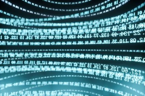 Digital lines made of numbers, globe big data background, 3d rendering Stock Illustration