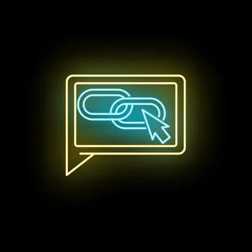 Digital link symbol with cursor in neon speech bubble Stock Illustration