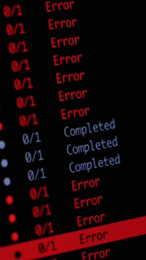 Digital list showing red error messages on a dark computer monitor, Stock Footage 346526028