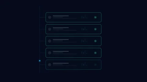 Digital list of stacked data bars with completion checkmark icon. 4K Video stock 342114725