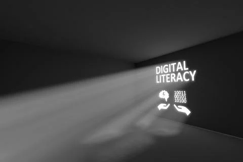 DIGITAL LITERACY  rays volume light concept 3d illustration Illustrazione stock