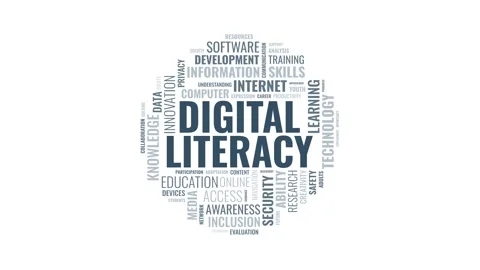 Digital Literacy Word Cloud Animation on White Background Stock Footage 343780255