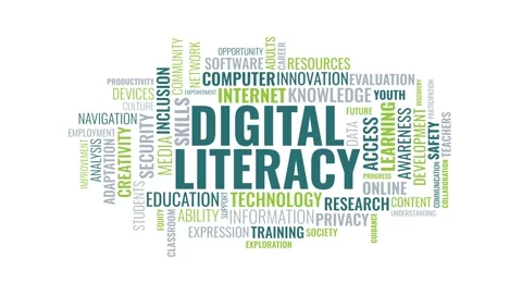 Digital Literacy Word Cloud Animation on White Background 库存影片 343780264