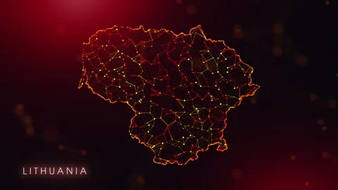 Digital Lithuania Map Motion Reveal With Abstract Red And Orange Plexus Net.. Stock Footage 329144983