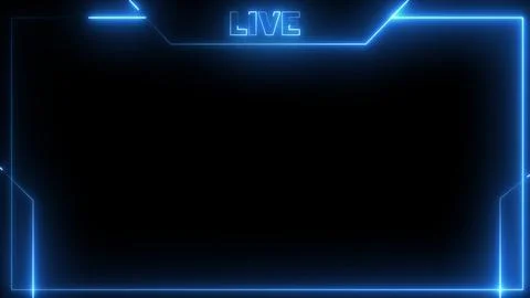 Digital live streaming overlay frame with glowing blue neon lines and a cen.. Stockillustratie