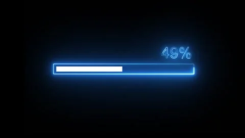 Digital loading bar with neon blue light progressing from 0 to 100 percent Stock Footage 336180617