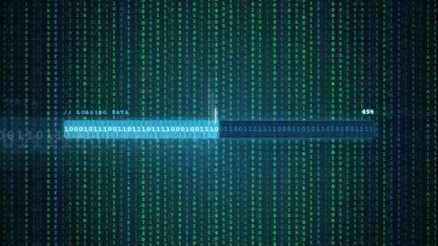 Digital Loading Bar Progressing Over Blue and Green Binary Code Matrix Stock-Footage 343160168