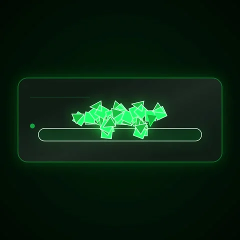 Digital Loading Bar with Spinning Cubes Animation in Futuristic Green Glow Stock Footage 347265045