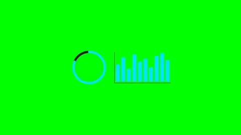 Digital loading circle and bar chart indicator on a vibrant green background Stock Footage 340267681