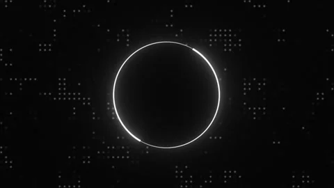 Digital loading circle frame on pixelated dark technology background Stock Footage 338182510