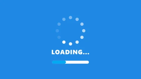 Digital loading icon with a blue background and white dots Stock Footage 342318724