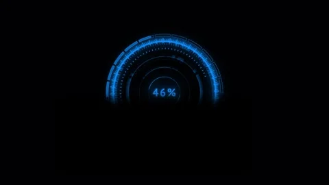 Digital loading meter interface visual blue circular scale, progress value, and Vídeo Stock 340555757