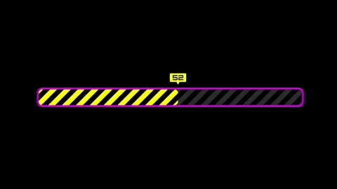 Digital loading progress bar with hazard stripes at 75 percent Stock Footage 336987577