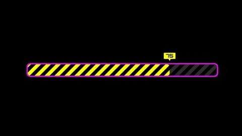 Digital loading progress bar with hazard stripes at 75 percent Ilustración de archivo