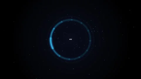 Digital loading progress circle graphic with glowing neon blue abstract par.. Vidéo 345897444