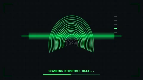 Digital loading screen displaying scanning biometric data on dark background Stock Footage 344248882