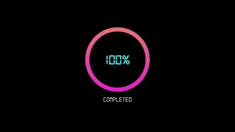 Digital loading screen with a neon progress circle animated on a black back.. 스톡 일러스트