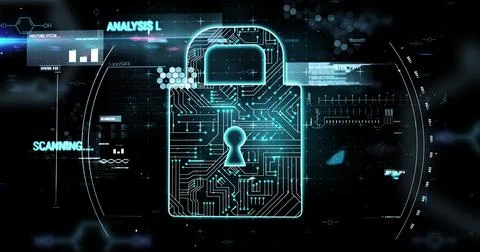 Digital lock and data encryption image over cybersecurity interface 写真素材