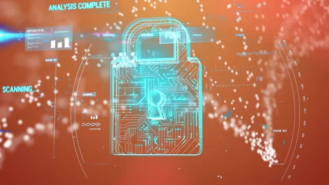 Digital lock and data processing animation over abstract orange background Video stock 304010589