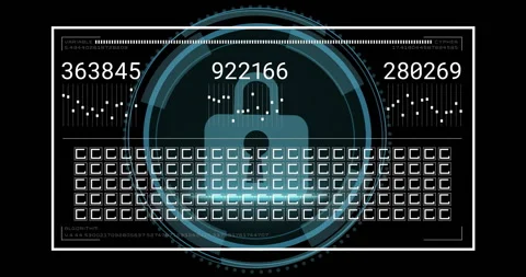 Digital lock and numbers over data encryption animation with binary code Stock Footage 303453898