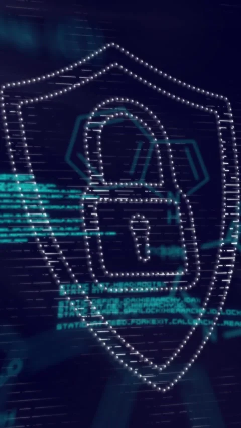 Digital lock and shield security animation over chemical formulas background Stock Footage 343091762