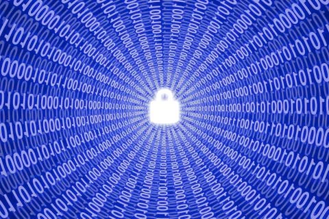Digital lock in blue data stream Stock Illustration