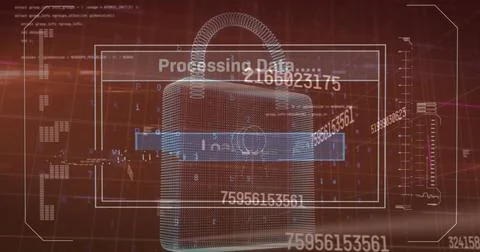 Digital lock with data processing overlay showing futuristic interface Stock Photos
