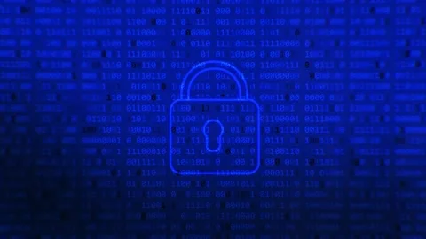 Digital lock guard sign binary code number. Big data personal information saf Stock Footage 148027065